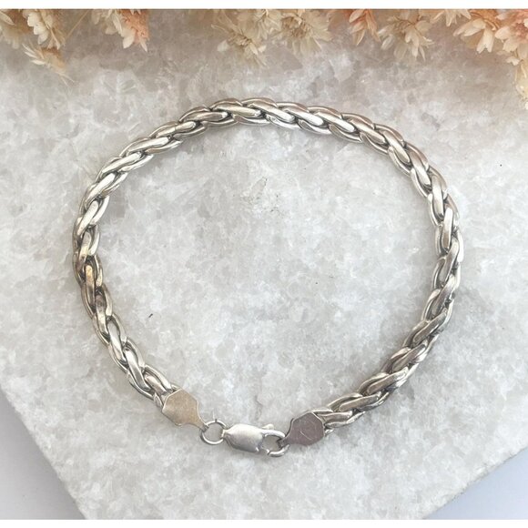 Unisex Classic Braided C Link 925 Sterling Silver Vintage Bracelet - 7.25" - Picture 1 of 10